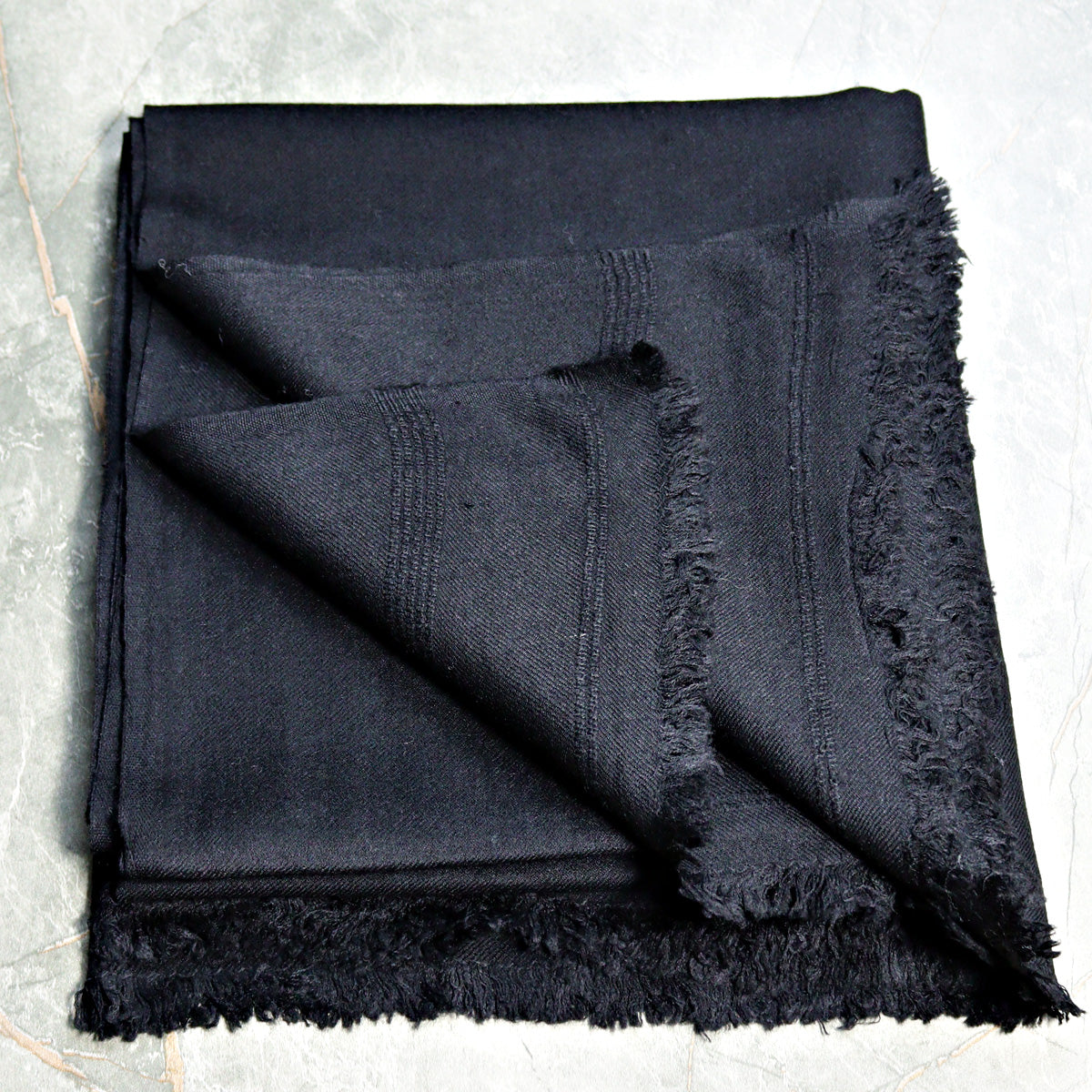 Swati Plain Jet  Black Handmade Wool Shawl