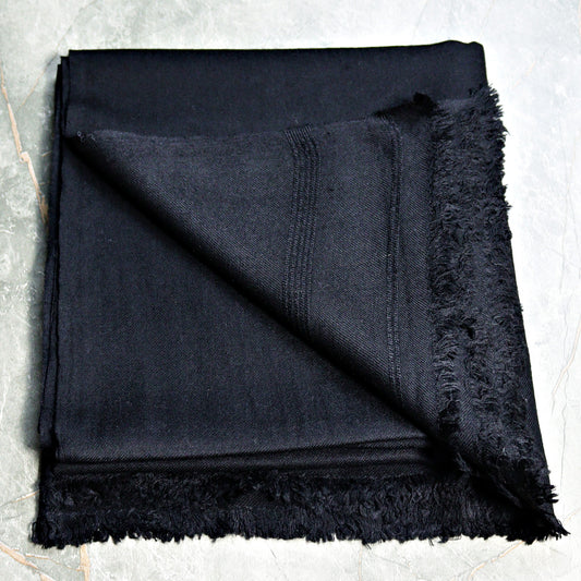 Swati Plain Jet  Black Handmade Wool Shawl