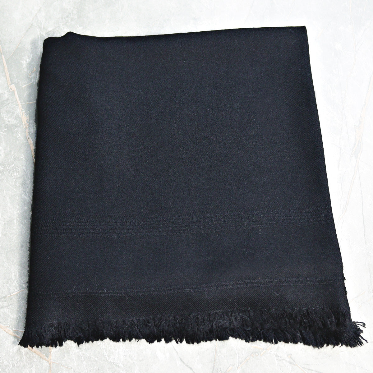 Swati Plain Jet  Black Handmade Wool Shawl