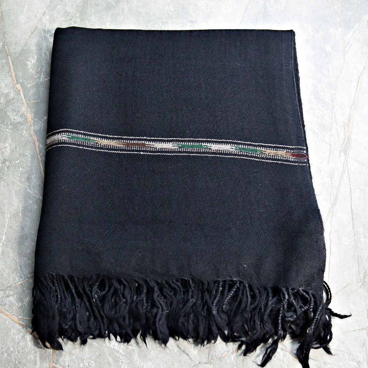 Swati  Black Handmade Wool Shawl Designer Patti Wali