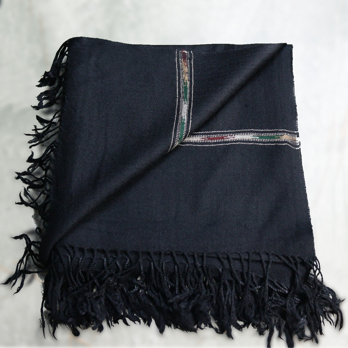 Swati  Black Handmade Wool Shawl Designer Patti Wali