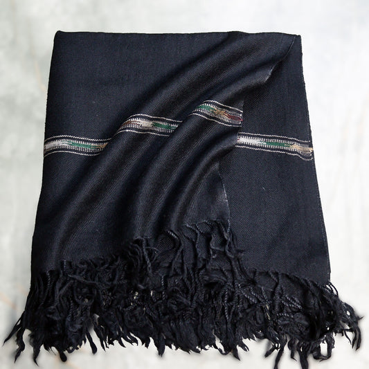 Swati  Black Handmade Wool Shawl Designer Patti Wali