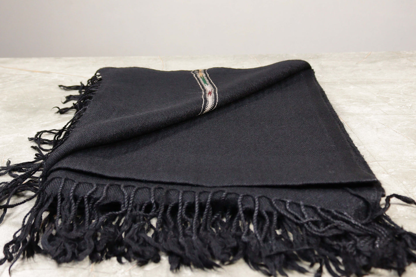 Swati  Black Handmade Wool Shawl Designer Patti Wali