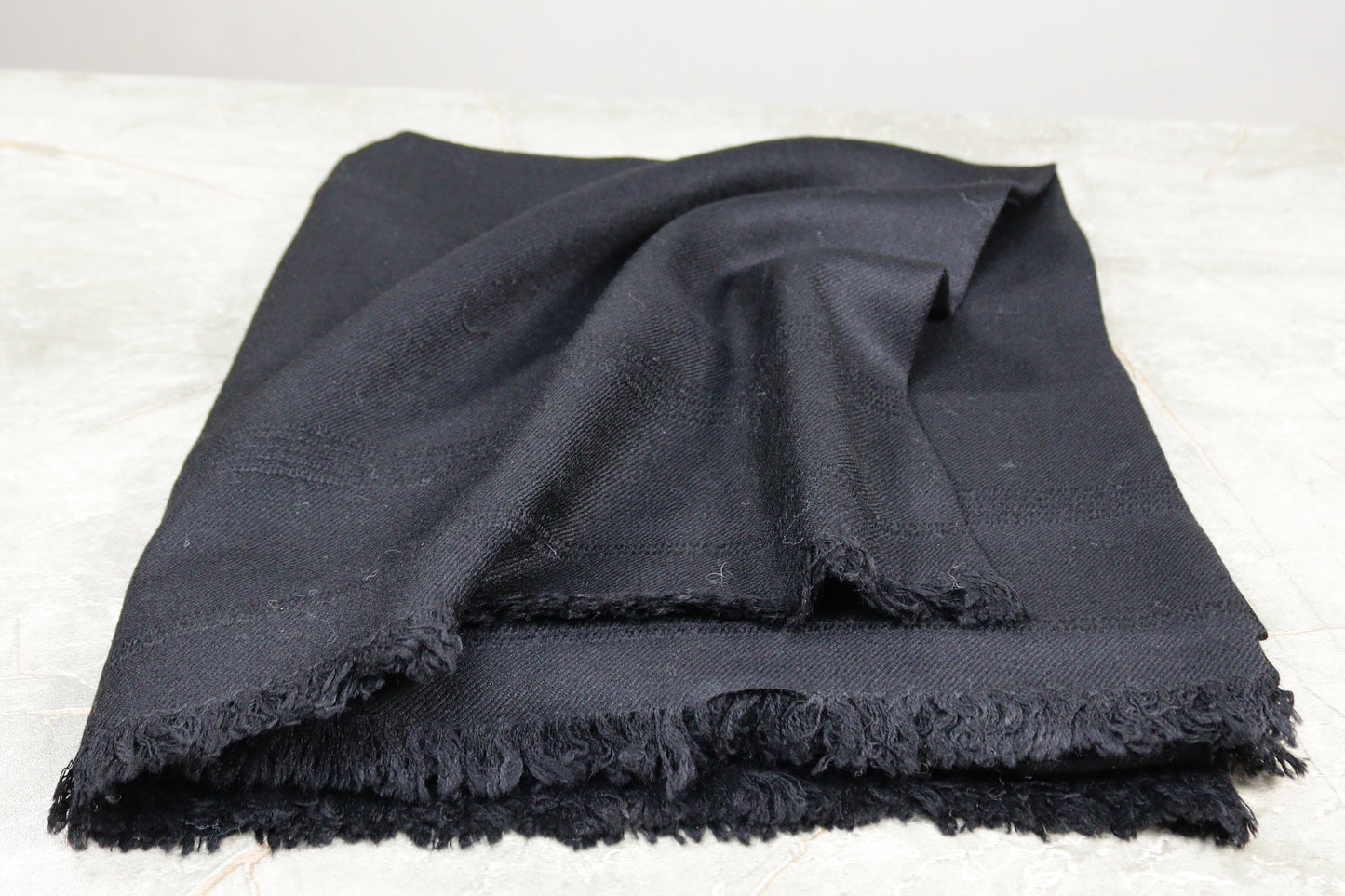 Swati Plain Jet  Black Handmade Wool Shawl