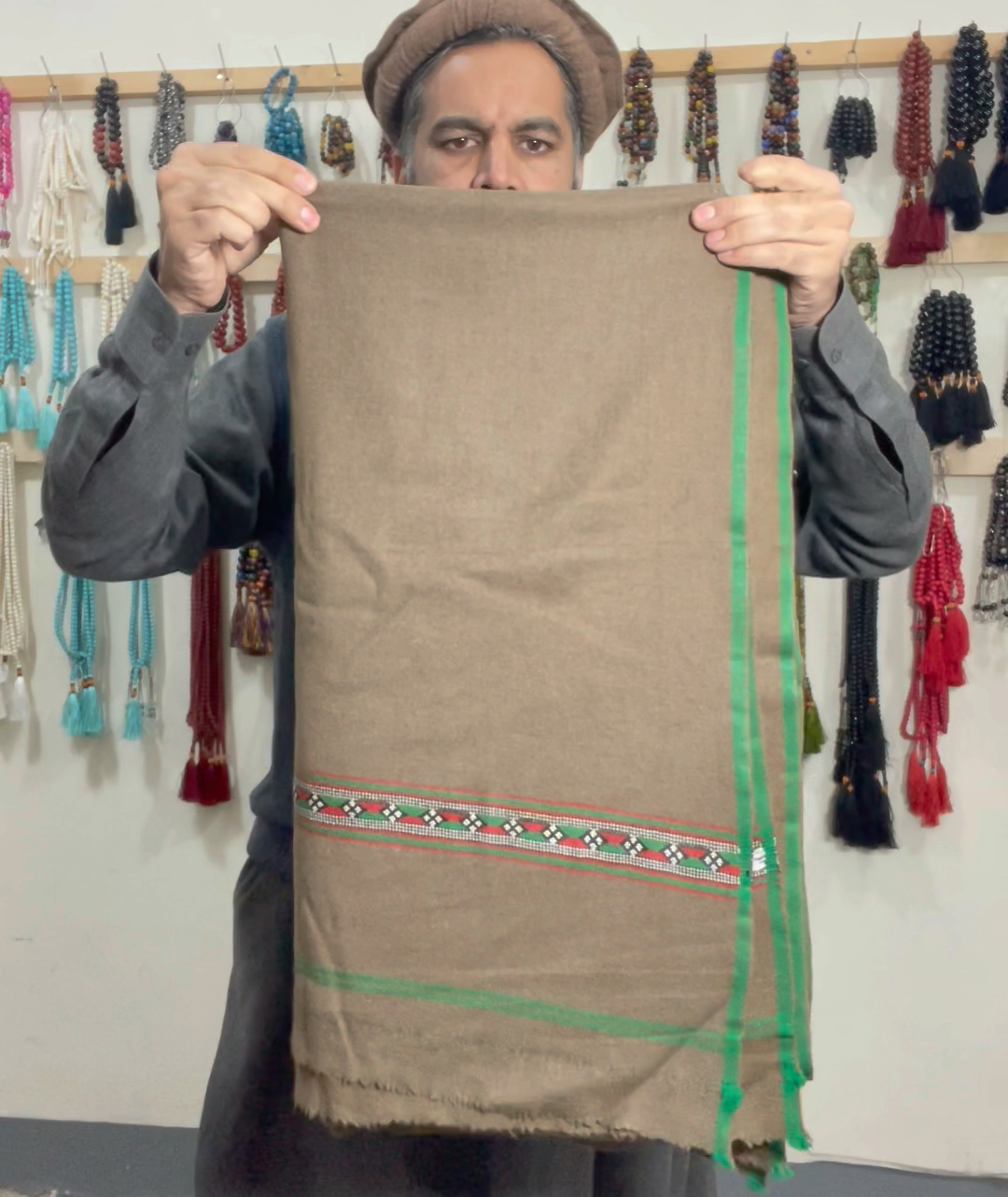 Herati - Handmade Wool Shawl, Light Brown-Brown