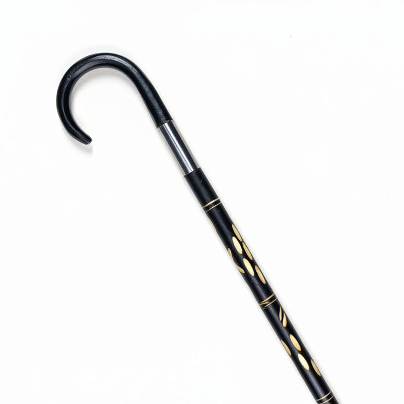 The Ebony Luxe Inlay Walking Cane Black color ( (چوبی نقوش دار شاہی عصا)