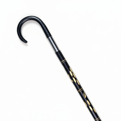 The Ebony Luxe Inlay Walking Cane Black color ( (چوبی نقوش دار شاہی عصا)