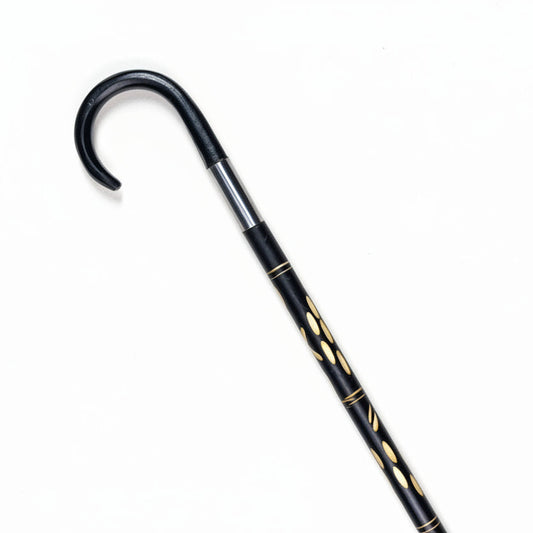 The Ebony Luxe Inlay Walking Cane Black color ( (چوبی نقوش دار شاہی عصا)