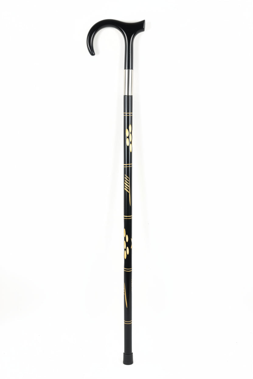 The Ebony Luxe Inlay Walking Cane Black color ( (چوبی نقوش دار شاہی عصا)