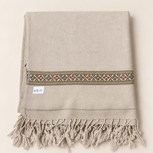 Nowbahar 64 — The Signature Shawl, Handmade & Pure Woolen Stone Beige NB-111