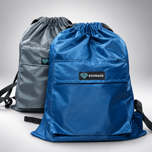 Pack of 2- STONAGE Premium Double-Lined Drawstring Bags — | Smart Saver Duo- Popular Choice-( Blue + Grey)