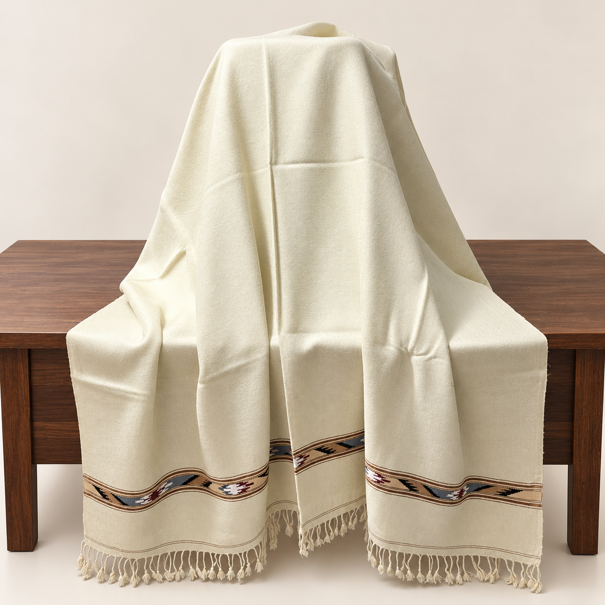 Stonage Sadabahar Swati Kaadi Shawl , Pure and Original Woolen,  Warm Ivory  SB-106