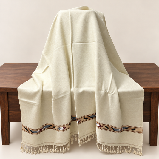 Stonage Sadabahar Swati Kaadi Shawl , Pure and Original Woolen,  Warm Ivory  SB-106