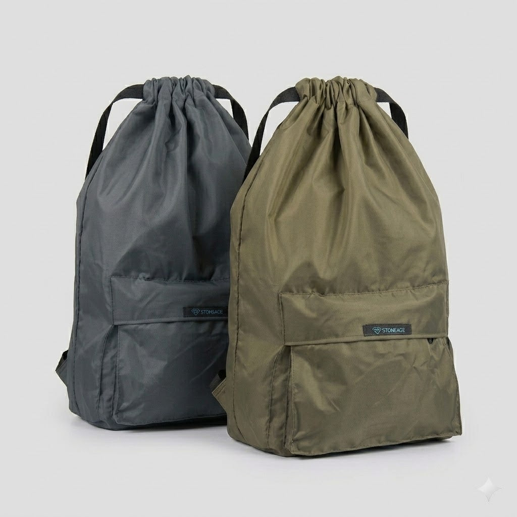 Pack of Two Drawstring Bags – , Waterproof, All-Purpose for Hajj Umrah College/Uni , Gym & Daily Use ( Olive Green + Grey)