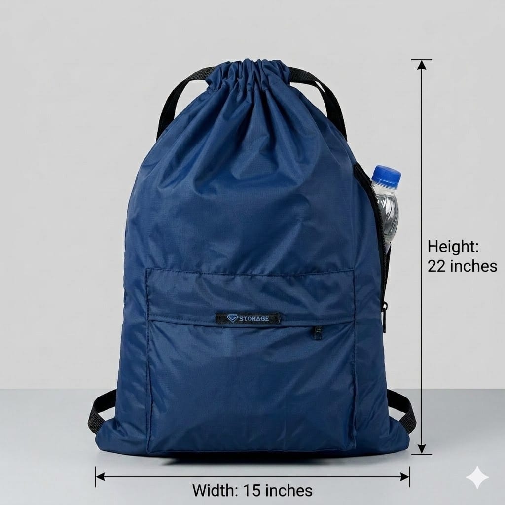 Single, Drawstring Bag – , Waterproof, All-Purpose for Hajj Umrah College/Uni , Gym & Daily Use ( Navy Blue)