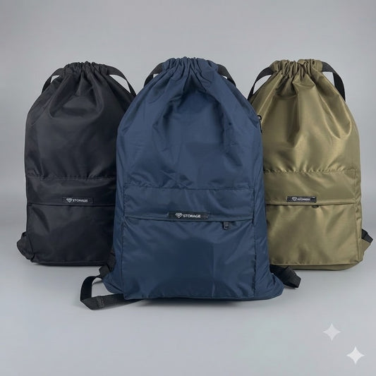 Pack of Three Drawstring Bags – , Waterproof, All-Purpose for Hajj Umrah College/Uni , Gym & Daily Use (  Blue + Olive Green + Black )