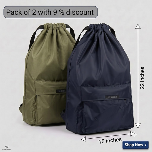 Pack of Two Drawstring Bags – , Waterproof, All-Purpose for Hajj Umrah College/Uni , Gym & Daily Use ( blue + Black )