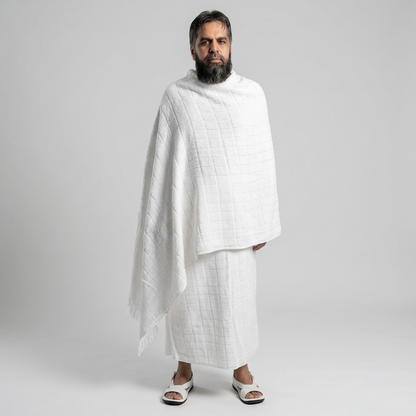 Pure Cotton Full Towel Ihram Set (2 Pieces) – Soft & Absorbent Single-Sided (