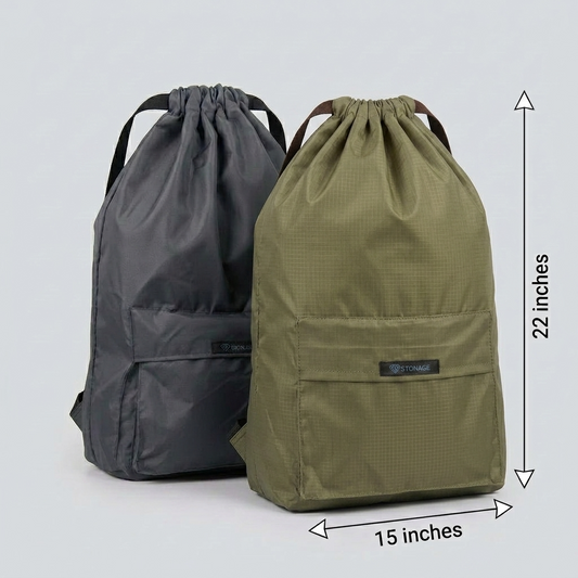 Two (2)  Drawstring Bags – , Waterproof, All-Purpose for Hajj Umrah College/Uni , Gym & Daily Use ( Blue + Olive Green  )