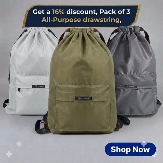 Three (3) Drawstring Bags – , Waterproof, All-Purpose for Hajj Umrah College/Uni , Gym & Daily Use ( Light Grey  + Olive Green + Dark Grey )