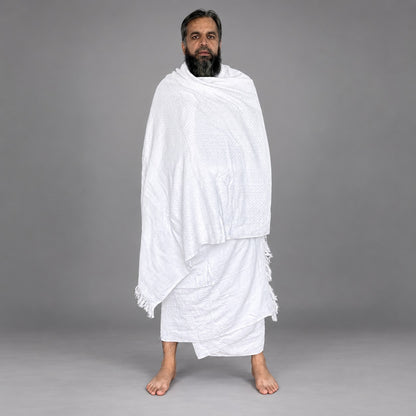 Pure Cotton Zig-Zag Pattern Towel Ihram Set (2 Pieces) – Soft & Absorbent Double-Sided