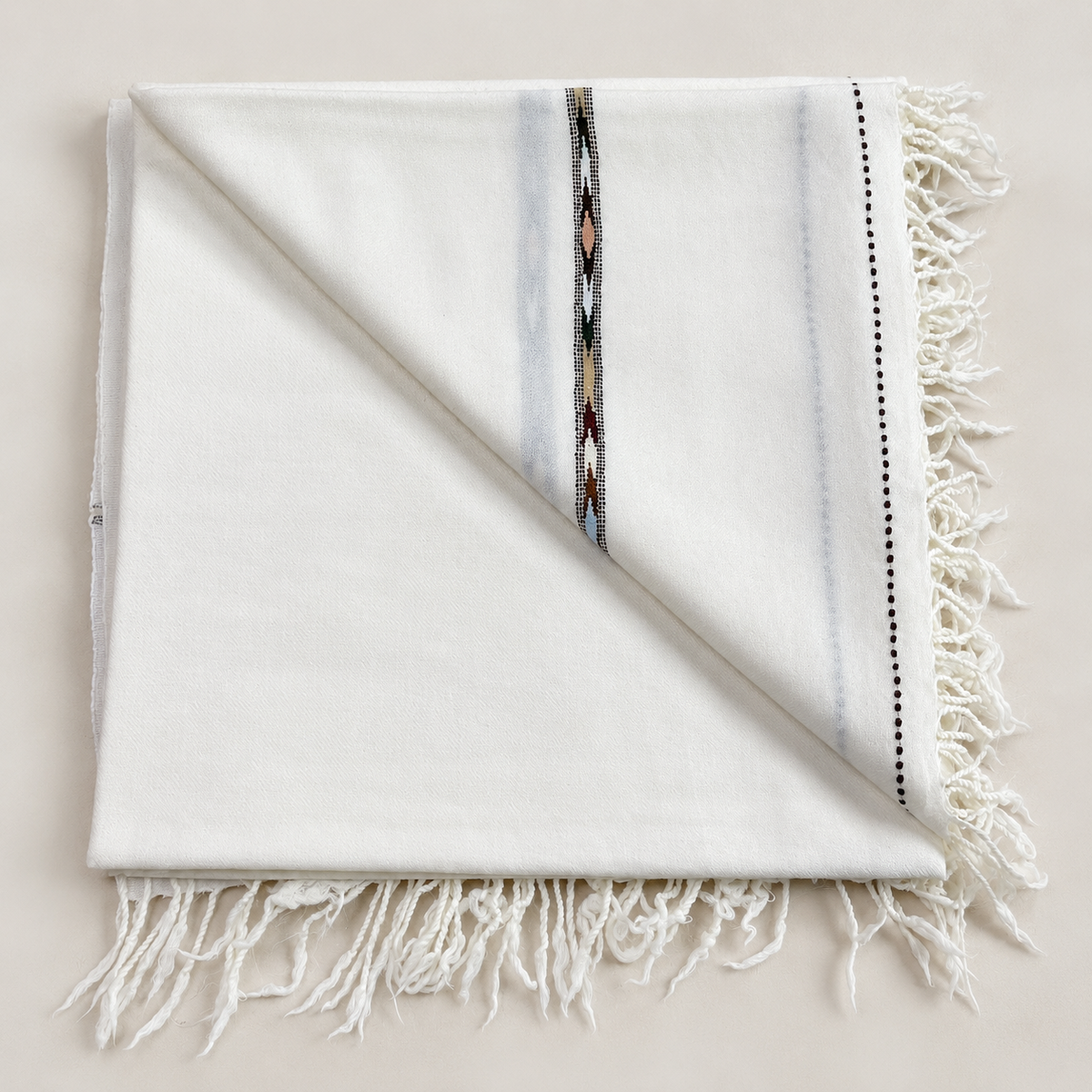 72 Count Premium  Swati  Wool Shawl Off-White Color, Original, Handmade.