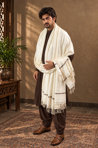 72 Count Premium  Swati  Wool Shawl Off-White Color, Original, Handmade.