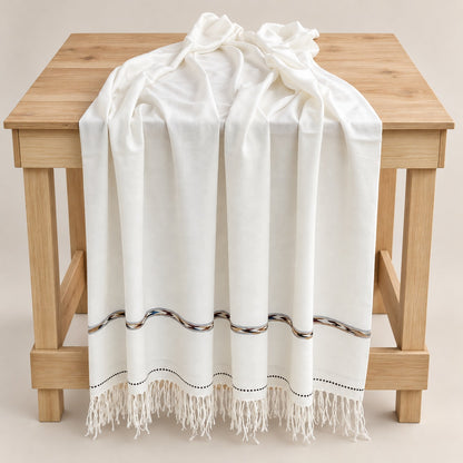 72 Count Premium  Swati  Wool Shawl Off-White Color, Original, Handmade.