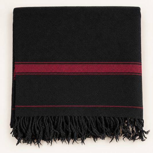 Stonage Swati Black Beauty — Handmade Pure Wool Shawl with Maroon Border