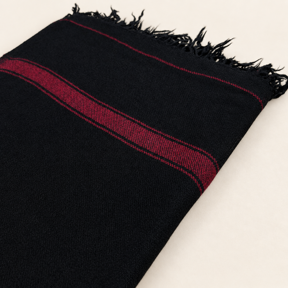 Stonage Swati Black Beauty — Handmade Pure Wool Shawl with Maroon Border