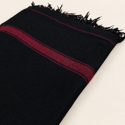 Stonage Swati Black Beauty — Handmade Pure Wool Shawl with Maroon Border