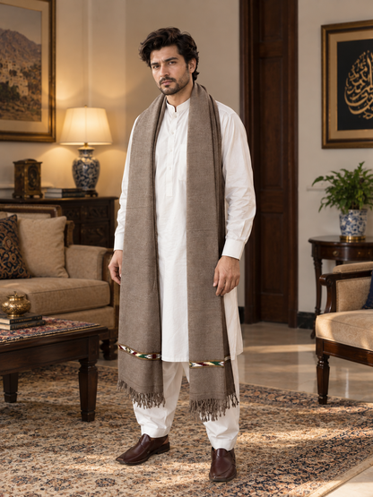 Stonage Sadabahar Swati Kaadi Shawl , Pure and Original Woolen Greyish Color