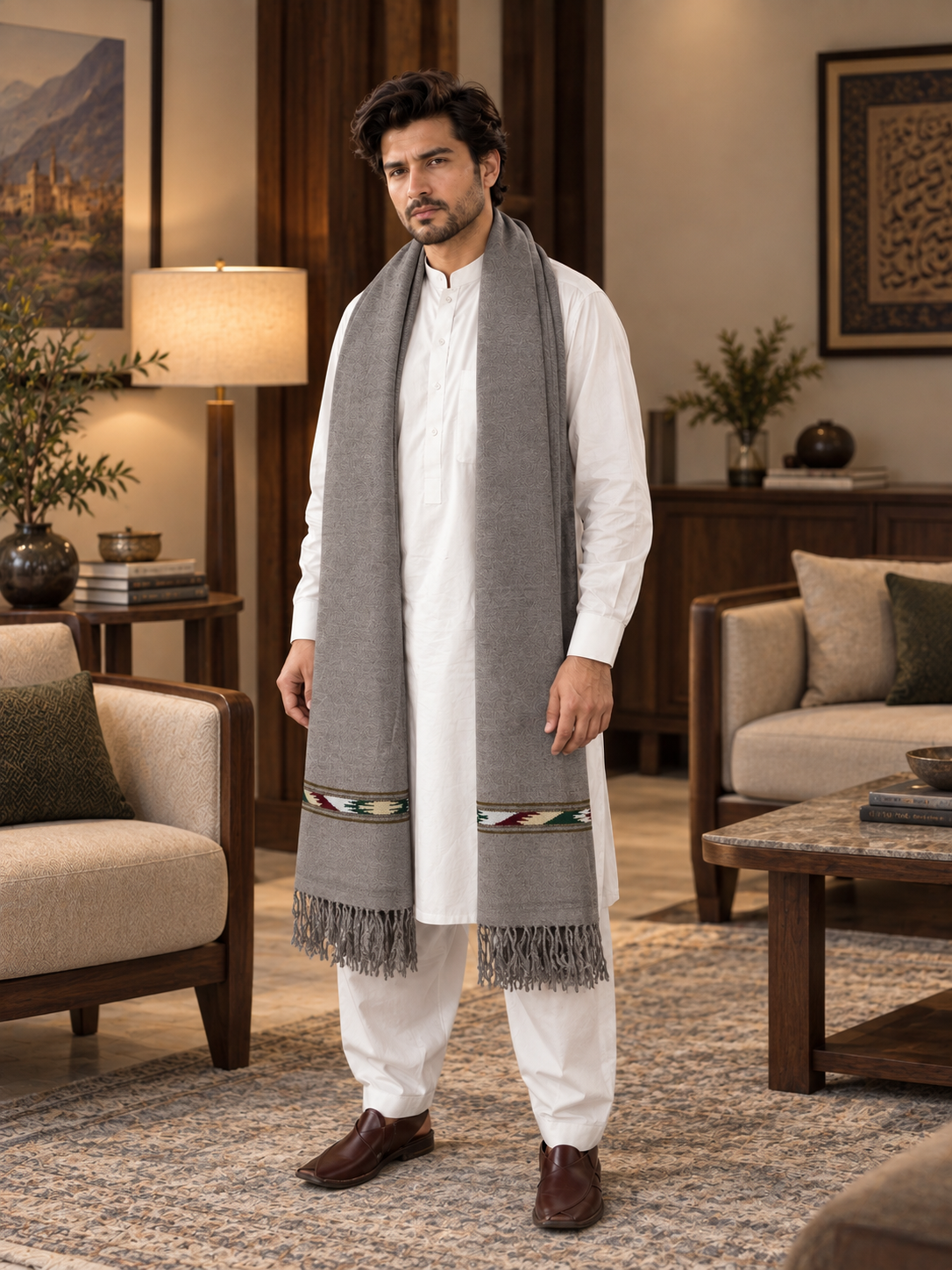 Stonage Sadabahar Swati Kaadi Shawl , Pure and Original Woolen,  Grey Color