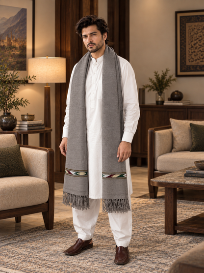 Stonage Sadabahar Swati Kaadi Shawl , Pure and Original Woolen,  Grey Color