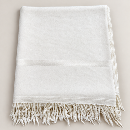 72 Count Premium  Swati  Wool Shawl Plain Off-White Color, Original, Handmade.
