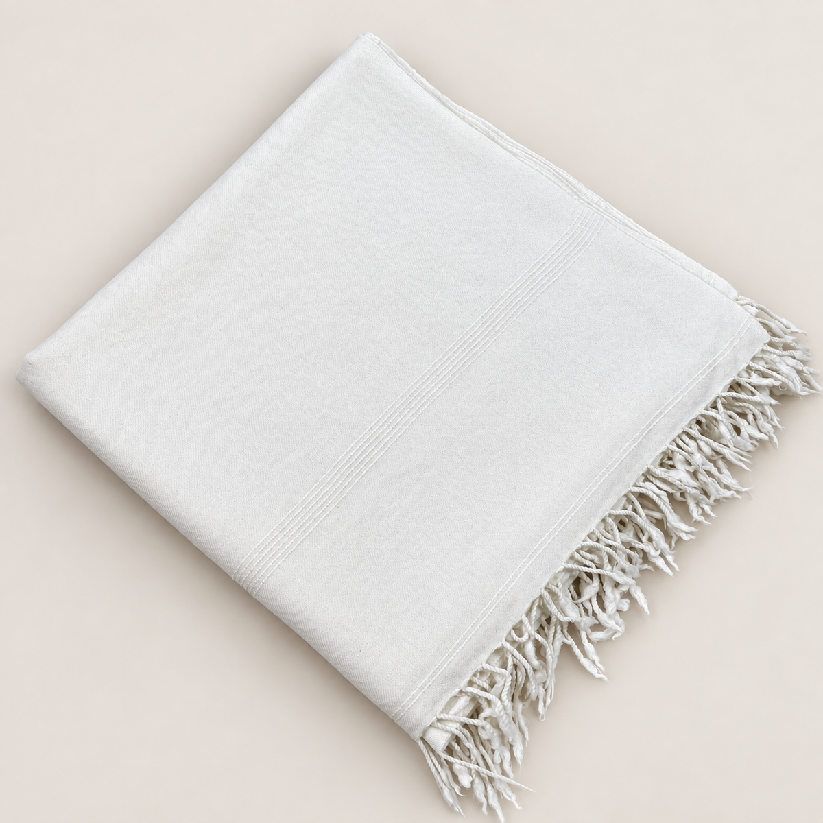 72 Count Premium  Swati  Wool Shawl Plain Off-White Color, Original, Handmade.