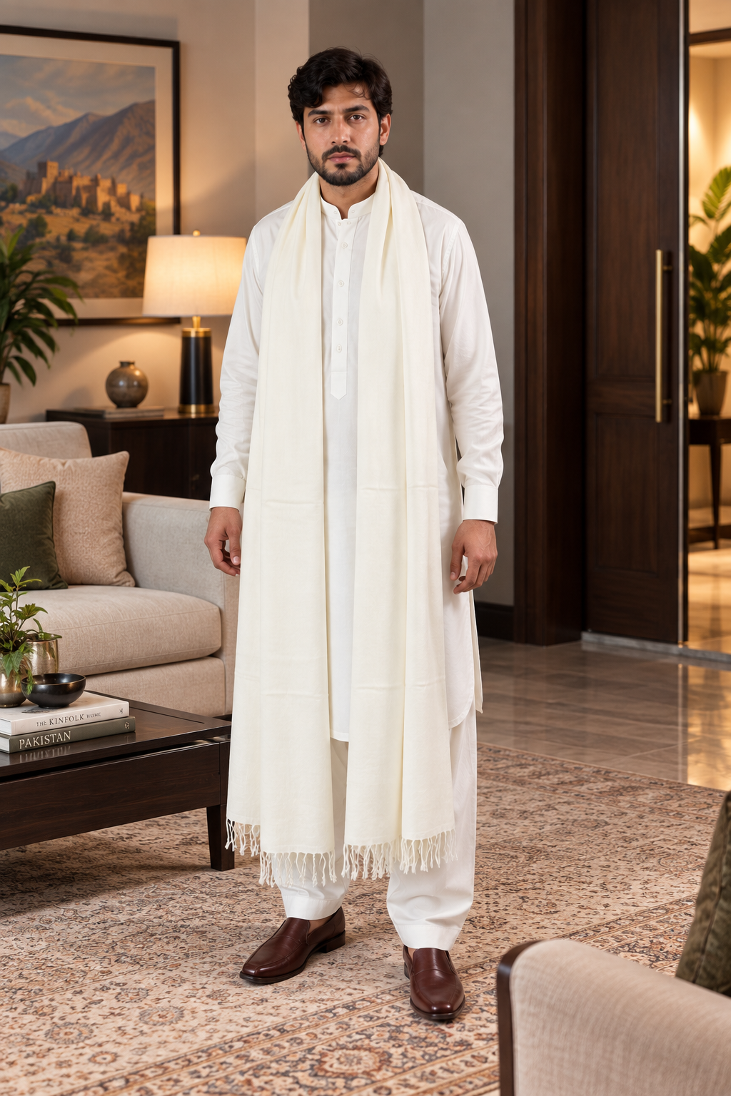 72 Count Premium  Swati  Wool Shawl Plain Off-White Color, Original, Handmade.