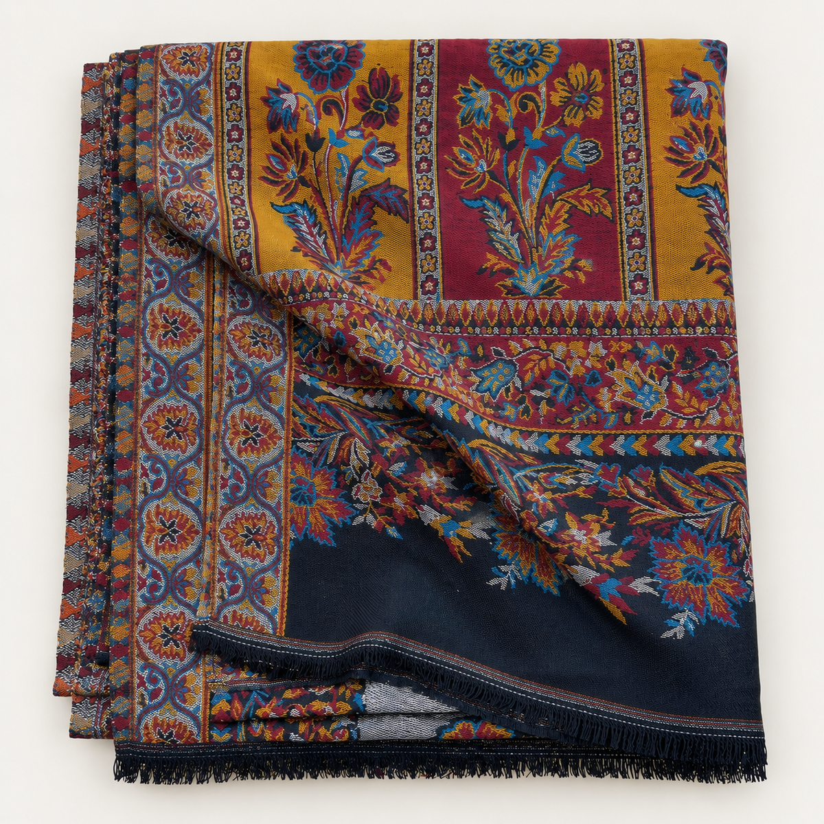 Moon Light — Kani Handmade Kashmiri Pure Wool Shawl  Black (LKS-08)