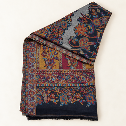 Moon Light — Kani Handmade Kashmiri Pure Wool Shawl  Black (LKS-08)