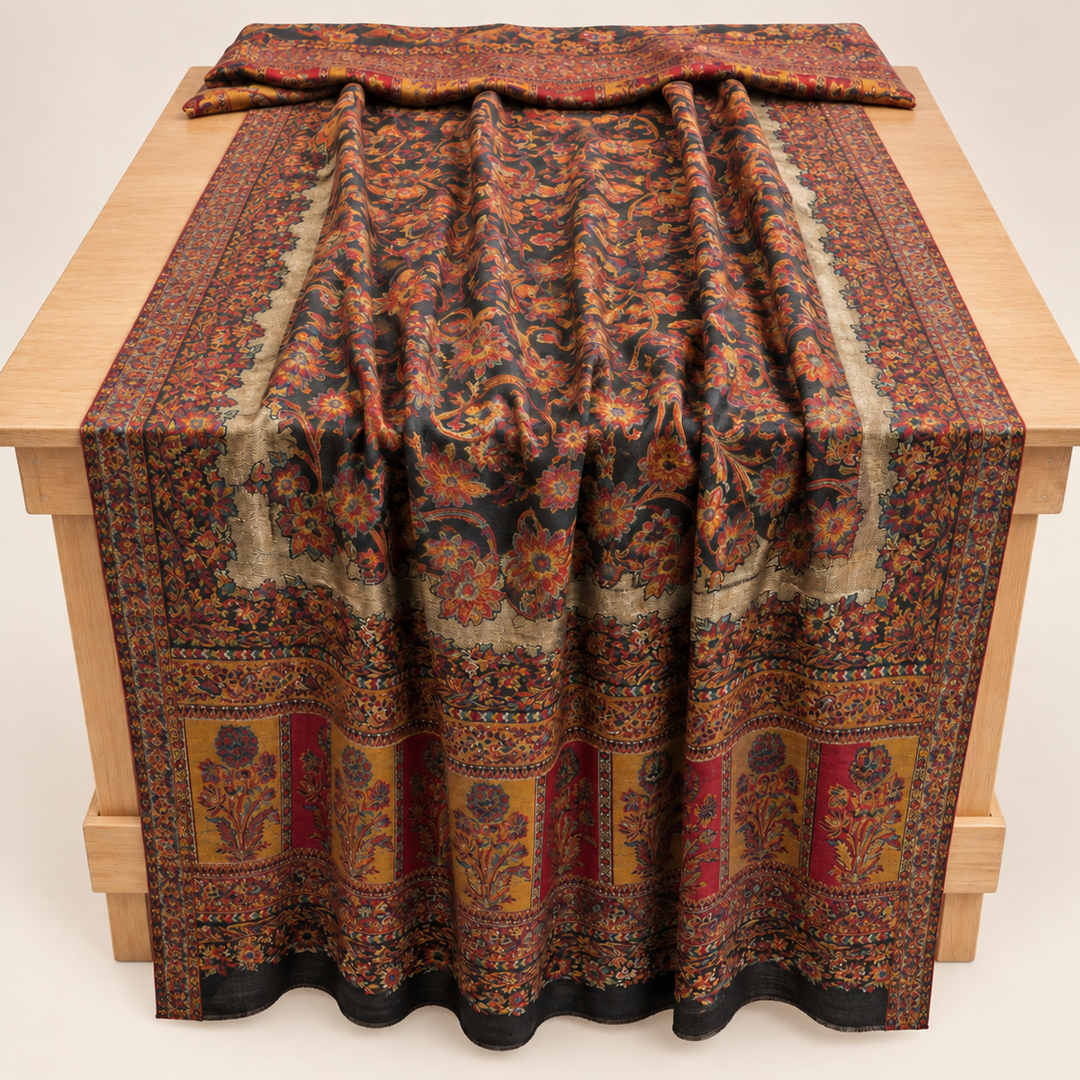 Moon Light — Kani Handmade Kashmiri Pure Wool Shawl  Reddish (LKS-07)