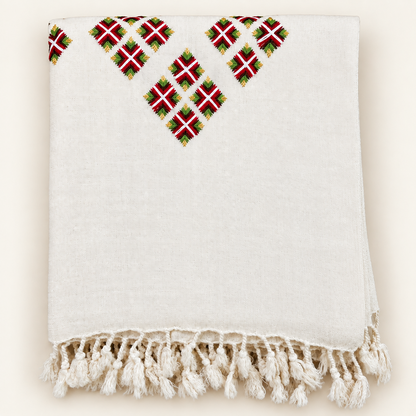 Mehrun — Kani Handmade Kashmiri Pure Wool Shawl  Off-white Color  (LKS-06)