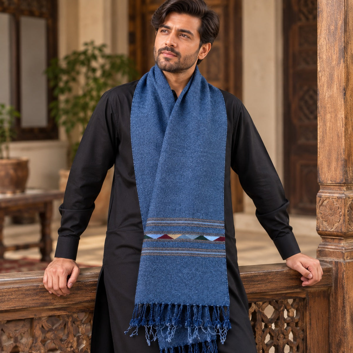 Handmade Soft , Wool  Mufflers- Blue