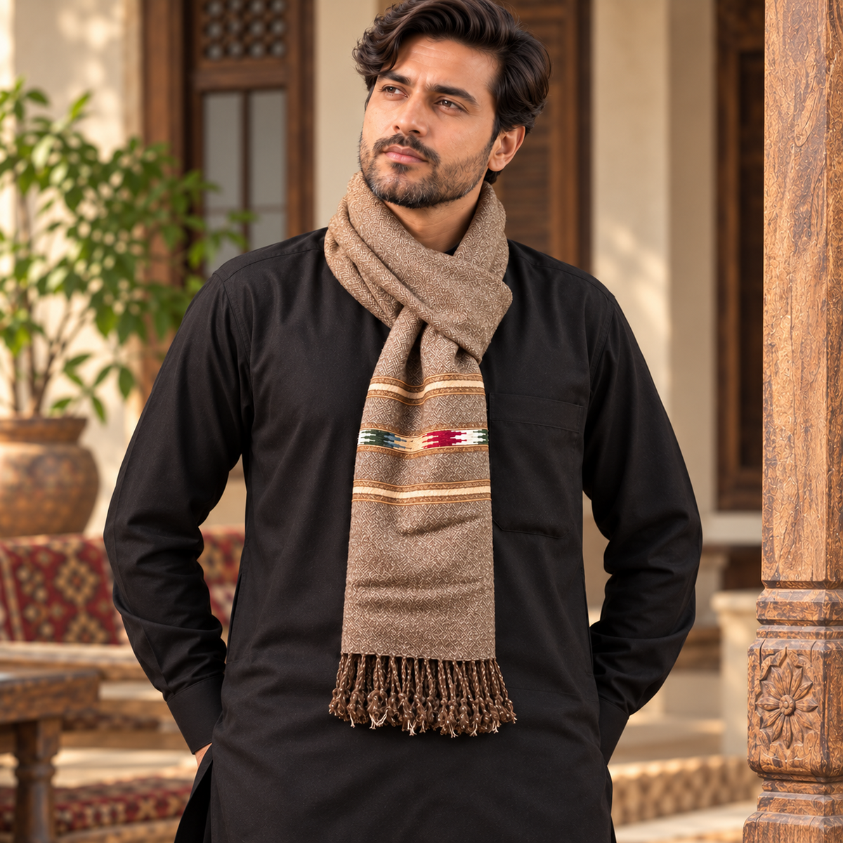 Handmade Soft , Wool  Mufflers-  Brown