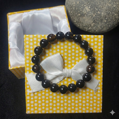 Aqeeq Stone Bracelet – Free Size Fit for All  Black Color (16 beads 10mm Size ) Elastic