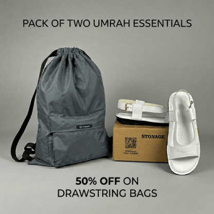 2 In 1  Hajj & Umrah Combo, Drawstring Bag + Haj Umrah Premium Slippers .