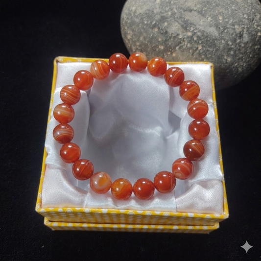 Red (Yamani)  Aqeeq Stone   Bracelet  – Free Size Fit for All( 16 Beads ,10mm size) Elastic