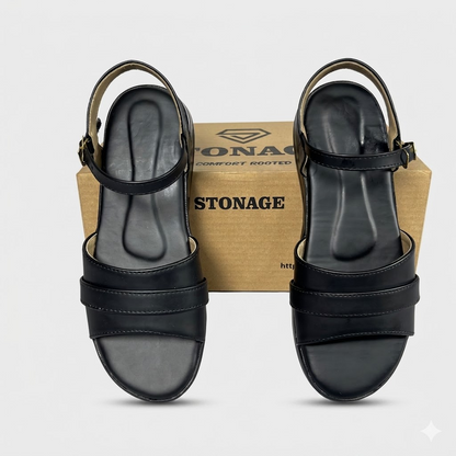 Stonage Exclusive,  Ladies  Hand made , Soft , Lightweight &  Flat, Leather Sandals,  Black Color