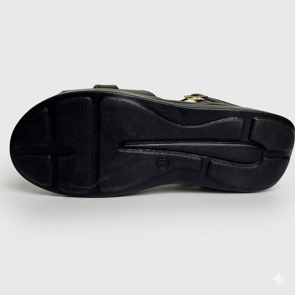 Stonage Exclusive,  Ladies  Hand made , Soft , Lightweight &  Flat, Leather Sandals,  Black Color