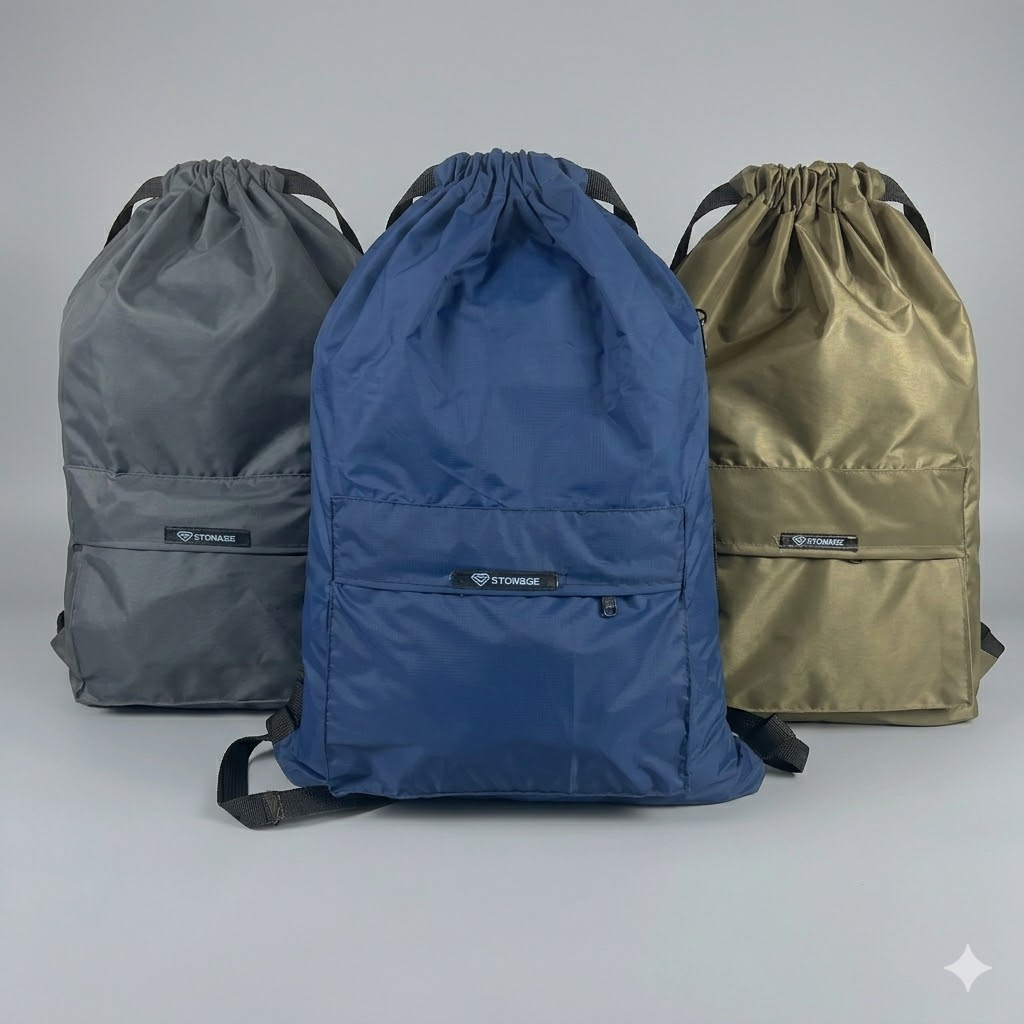 Pack of Three Drawstring Bags – , Waterproof, All-Purpose for Hajj Umrah College/Uni , Gym & Daily Use ( Navy Blue+ Olive Green + Grey)