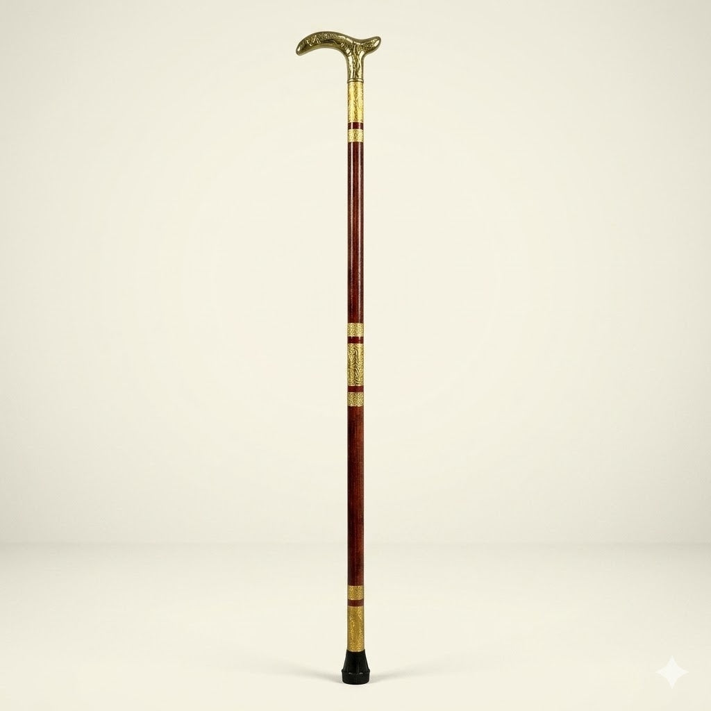 Handmade Royal Brass & Wood Walking Cane – Vintage Golden Handle
